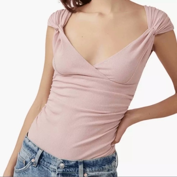 Free People Another Love Bodysuit Pink Ribbed Woman’s Sz Medium NWT - Picture 1 of 10